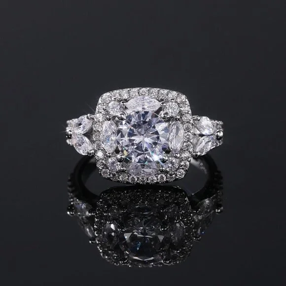 😍SHINY ROUND CZ SQUARE 925 STERLING SILVER LUXURY WEDDING RINGS FOR WOMEN, L053 - Picture 5 of 7